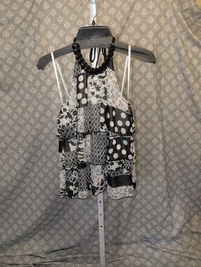 NWT! AGB Black and White Patchwork Halter Tank